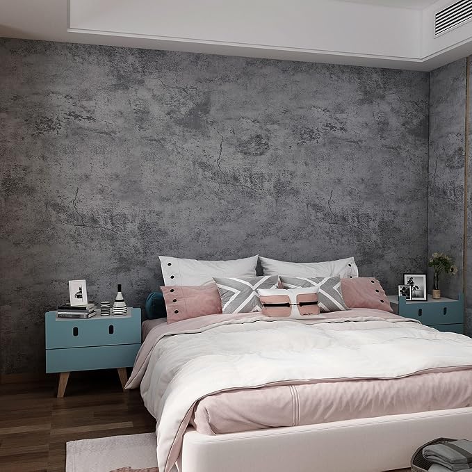 3yecao 31"×591" Extra Wide Thick Blue Grey Black Concrete Wallpaper Peel and Stick 3D Vinyl Textured Faux Concrete Contact Paper Gray Waterproof Cement Wall Sticker for Bedroom Bathroom Living Room