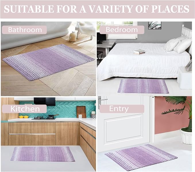 Home Weavers 100% Cotton Gradiation Collection Bathroom Décor | Washable Rug | Bathroom Mat | Kitchen Mat | Bathroom Rug Set | Bath Mat Set | Bath Floor Mat Non Slip, 2 Piece Set(S+M), Purple
