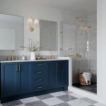 ARIEL Taylor 72-inch Bathroom Vanity with Sink,Solid Wood, 0.75-inch Italian Carrara Marble Countertop, Double Rectangular Porcelain Sink, 4 Soft Closing Doors, 6 Dovetail Drawers, Midnight Blue