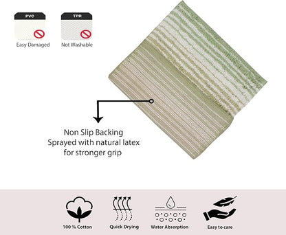 Home Weavers 100% Cotton Gradiation Collection Bathroom Décor | Washable Rug | Bathroom Mat | Kitchen Mat | Bathroom Rug Set | Bath Mat Set | Bath Floor Mat Non Slip, 3 Piece Set with Runner, Sage