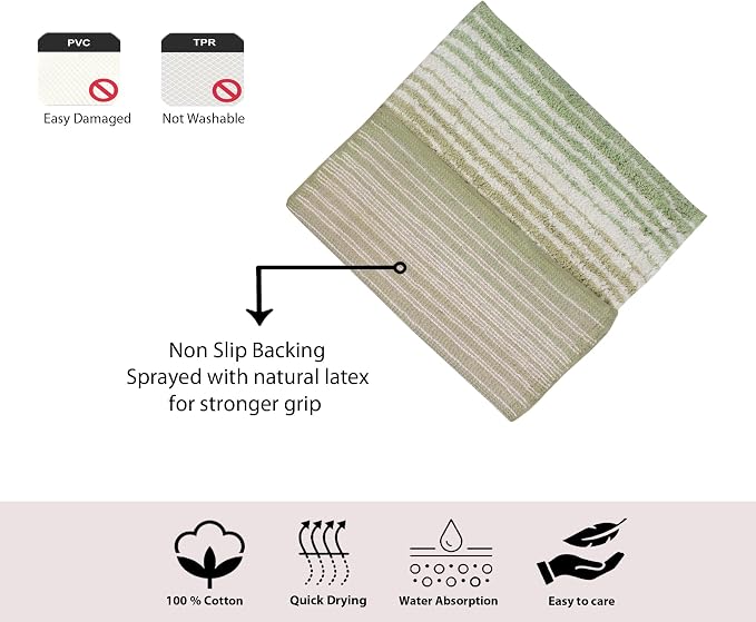 Home Weavers 100% Cotton Gradiation Collection Bathroom Décor | Washable Rug | Bathroom Mat | Kitchen Mat | Bathroom Rug Set | Bath Mat Set | Bath Floor Mat Non Slip, 4 Piece Set with Runner, Sage