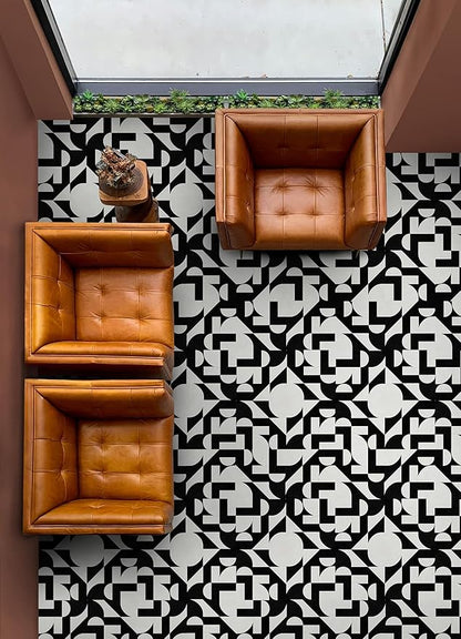 FloorPops x Very Gay Paint Gia Metric Black and White Peel and Stick Floor Tiles, FP6334