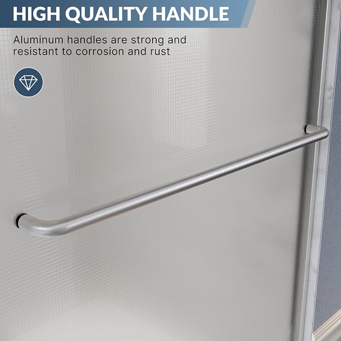 SUNNY SHOWER Double Sliding Shower Door Frosted Glass Shower Enclosure Sliding 60" W x 57.4" H Bathtub Door 1/4" Glass Panel, Brushed Nickel Finish