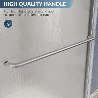 SUNNY SHOWER Double Sliding Shower Door Frosted Glass Shower Enclosure Sliding 60" W x 57.4" H Bathtub Door 1/4" Glass Panel, Brushed Nickel Finish