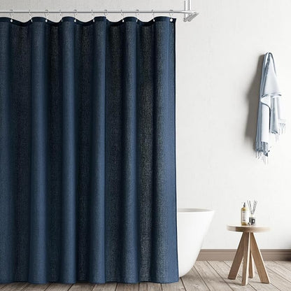 Navy Blue Shower Curtain for Bathroom, Linen Textured Weighted Hem Cloth Shower Curtain Set with Hooks, Simple Hotel Luxury Men Nautical Bath Accessories Decor,72x90, Dark Blue
