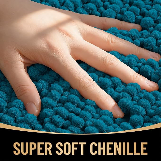 OLANLY Thick Chenille Large Bathroom Rugs Mats 70x46, Peacock Blue | Soft Absorbent Bath Rugs, Rubber Backing, Machine Wash Dry, Bath Mats for Bathroom, Tub and Shower, Home Decor Accessories