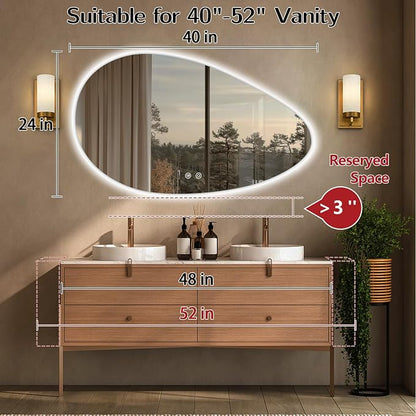 Niccy Irregular LED Bathroom Mirror with Lights, 24"x40" Asymmetrical Backlit-Mirror for Wall Mounted, Bathroom Vanity Mirrors with Memory, Dimmable, 3 Colors, Anti-Fog, IP65 Waterproof