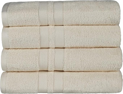 Superior Ultra-Soft 4-Piece Cotton Bath Towel Set, Home Essentials Includes 4 Bath Towels, Absorbent Towels for Daily Use, Guest/Master Bathroom Decor, Shower Basics, Quick Dry - Ivory
