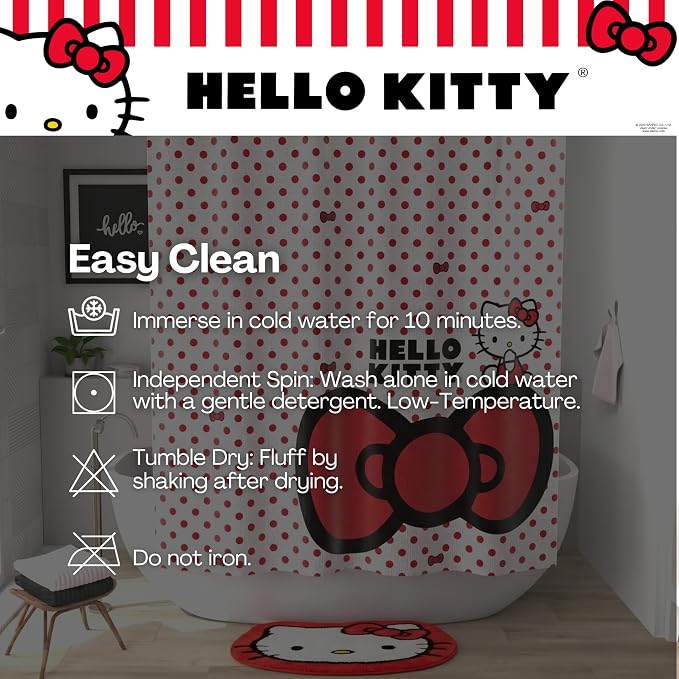 Hello Kitty Non Slip Poly Knit Plush Bathroom Rug, 26" x 23",(Officially Licensed Product) By Franco