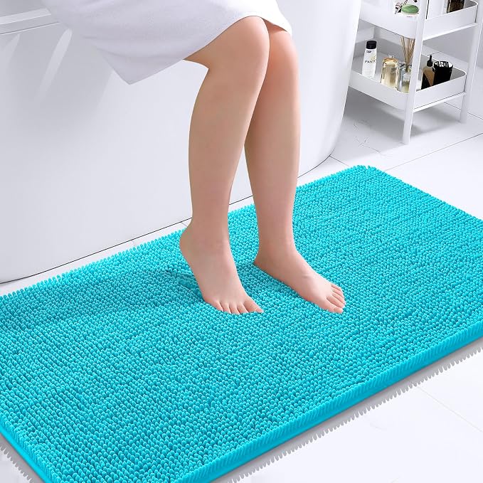 OLANLY Bathroom Runner Rugs 44x24, Soft Absorbent Chenille Bath Rugs, Rubber Backing Quick Dry, Machine Washable Long Bath Mats for Bathroom Floor, Tub and Shower, Home Decor Accessories, Aqua Sky | Aqua Sky, Quick-Drying Rubber Backing, Washable Long ...