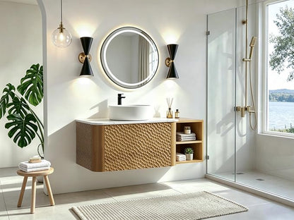42 Inch Modern Bathroom Vanity with Ceramic Sink, Floating Bathroom Sink Cabinet with Sintered Stone Top&Solid Wood Hammered Frame, Single Bathroom Vanities w/Soft-Close Drawer&Side Open Cube
