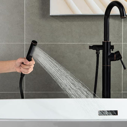 WOODBRIDGE Contemporary Single Handle Floor Mount Freestanding Tub Filler Faucet with Hand shower in Oil Rubbed Bronze Finish, F0010ORBRD