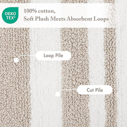 Madison Park Spa Cotton Bath Rug Absorbent Plush Striped, 24 x 72, Taupe | Soft Pile, Machine Washable, OEKO-TEX Certified