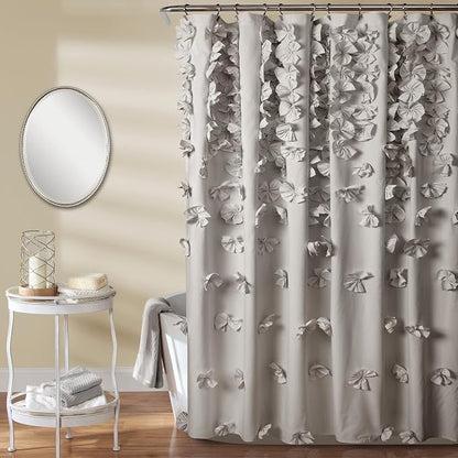 Lush Decor Riley Shower Curtain, 72" W x 72" L", Ivory - Bathroom Curtain - Coquette Decor - Bow Shower Curtains - Cottage Core - Fabric Shower Curtains