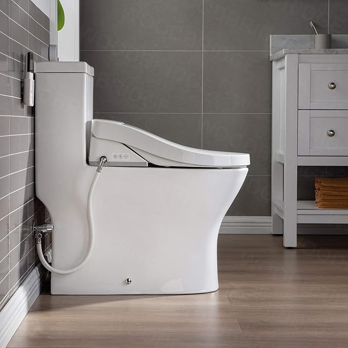 WOODBRIDGE One Piece 1.1GPF/1.6 GPF Dual Flush Elongated Toilet with Advance Smart Toilet in White