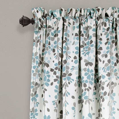 Lush Decor Weeping Flower Light Filtering Window Curtain Panels, Pair, 52"W x 108"L + 2" Header, Blue & Gray - Charming Modern Floral Curtains for Living Room, Dining Room, & Bedroom