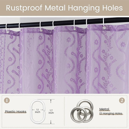 WAZZIO Purple Lace Shower Curtain for Bathroom 72" W x 72" L, Victorian Farmhouse Floral Pattern Tassel Fancy Shower Curtain Boho Washable Cloth Decorative Bath Curtains,1 Panel