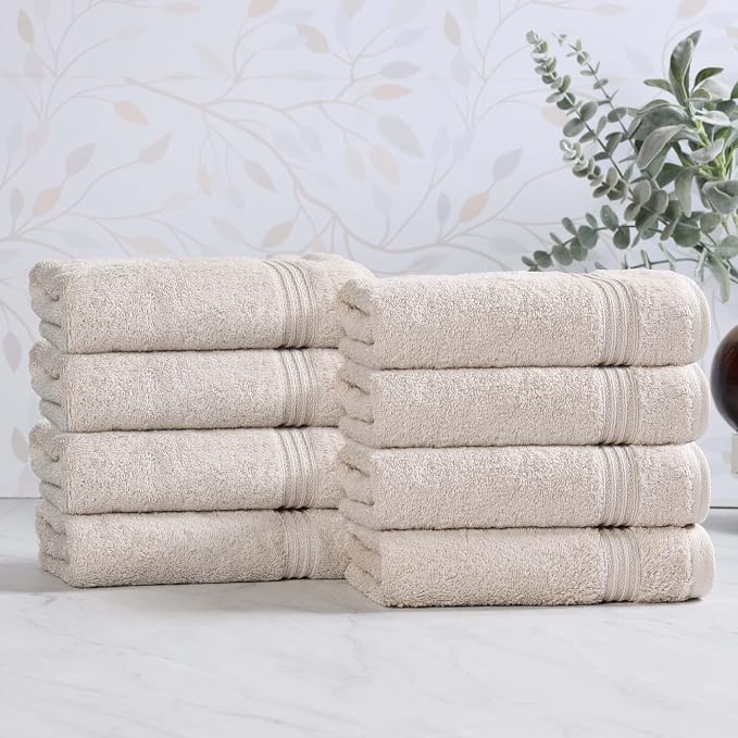 SUPERIOR Egyptian Cotton Hand Towel Set, Small Towels for Home Bathroom, Master, Guest Bath, Decor Essentials, Quick Dry, Absorbent, Kitchen, Spa, Hotel, Resort, Adult, Kids, Set of 8, Stone