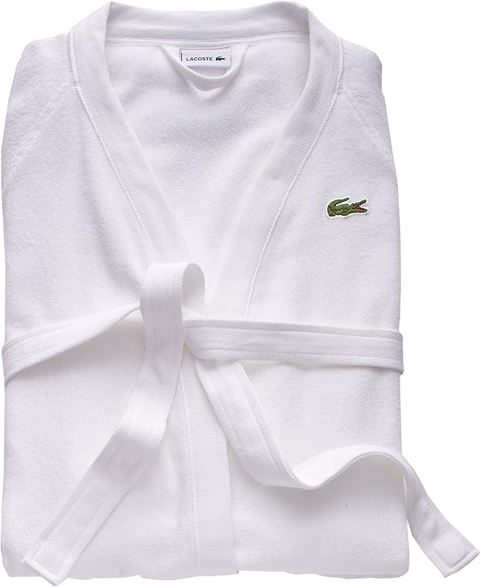 Lacoste Classic Pique Bath Robe, 100% Soft Cotton Terry, Unisex Adult Bathrobe, Absorbent & Quick Drying, One Size Fits Most