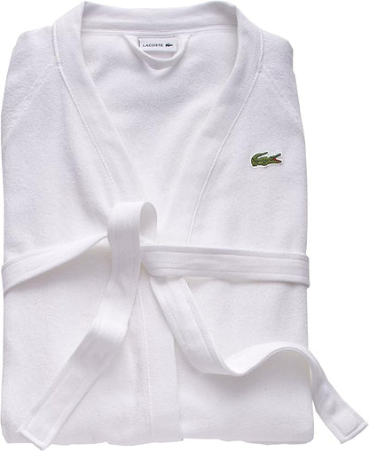 Lacoste Classic Pique Bath Robe, 100% Soft Cotton Terry, Unisex Adult Bathrobe, Absorbent & Quick Drying, One Size Fits Most