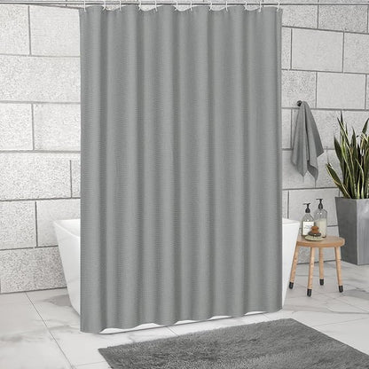 MitoVilla Extra Long Waffle Shower Curtain 72 x 84, Grey Farmhouse Fabric 84 inch Shower Curtain, XL Shower Curtains for Bathroom Decor, Luxury Weighted Shower Curtain 84 inch