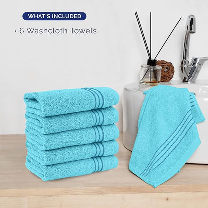Elegant Comfort Premium Turkish Cotton 6 Pack Washcloths Set - 13 x 13 inch, Luxurious Hotel Spa Quality 100% Turkish Cotton 6PC Washcloth Set - Highly Absorbent - Soft Bathroom Towels, Aqua