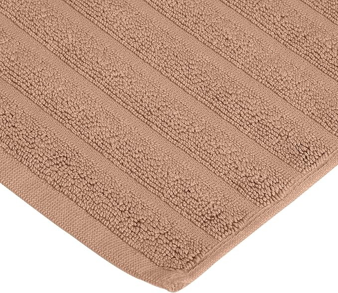 Superior Striped Bath Mat 2-Pack, 100% Combed Cotton, Luxury Spa Ribbed Texture, Durable and Washable Bathroom Mats - Coffee, 22" x 35" each