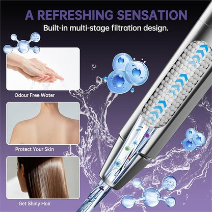 Filtered Shower Head with Handheld,High Pressure Shower Head 6 Spray Modes, ShowerHead with Upgraded Anti-clog Nozzles, Power Wash to Clean Tub,Shower Heads with Stainless Steel Hose