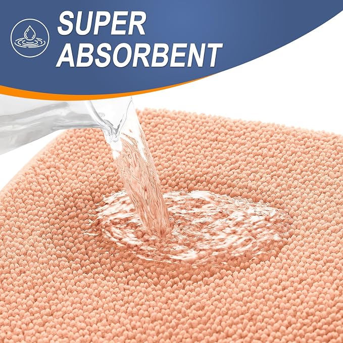 OLANLY Memory Foam Small Bathroom Rugs 24x16, Absorbent Bath Mat, Peach | Soft Quick Dry Bath Rugs, Non-Slip Carpet, Machine Washable Mat for Bathroom Floor, Tub and Shower, Home Decor Accessories