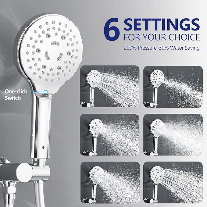 Bathroom Shower Faucet Set Wall Mounted Rainfall Shower System 10 Inches High Pressure Shower Head and Multifunctional Shower Handheld, Included Rough-in Valve and Trim Kit Polished Chrome