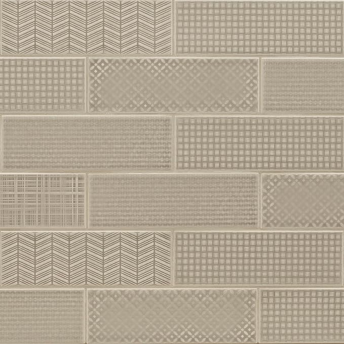 M S International Urbano Warm Concrete 3D Mix Glossy Ceramic Subway Tile for Bathroom, Kitchen Backsplash, Accent Wall, and Shower