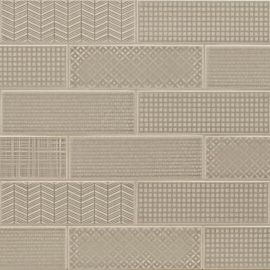 M S International Urbano Warm Concrete 3D Mix Glossy Ceramic Subway Tile for Bathroom, Kitchen Backsplash, Accent Wall, and Shower
