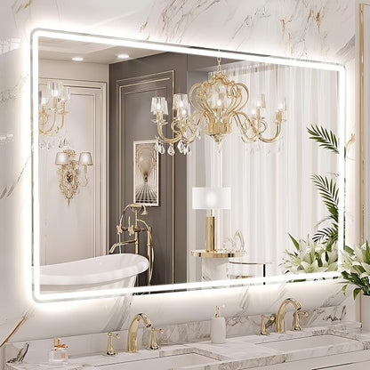 Niccy Rectangle LED Bathroom Mirrors, Vanity Mirror with Lights, 30"x48" | Frameless Lighted Mirror for Bedroom Living Room, 3 Colors & Stepless Dimmable Anti-Fog Memory Function, Horizontal/Vertical