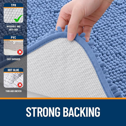OLANLY Bathroom Runner Rugs 47x17, Extra Soft Absorbent Chenille Bath Rugs | Cornflower Blue, Quick-Drying Rubber Backing, Machine Washable Long Bath Mat for Bathroom Floor, Tub and Shower, Home Decor