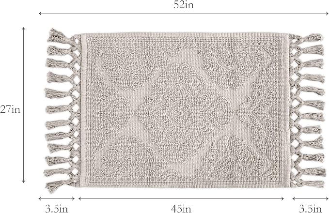 Jean Pierre - Ricardo Bath Mat, Woven Fringe Bathroom Rugs, 100% Cotton, Premium Bathroom Decor - Measures 27" x 52" - Light Gray