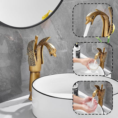Antique Brass Swan Shape Single Handle One Hole Bathroom Vessel Sink Faucet Deck Mount Lavatory Sink Faucet