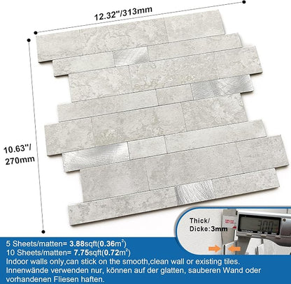 Stone Peel Stick Backsplash Tiles Kitchen Wall Cement Grey 5pcs