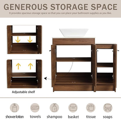 36" Bathroom Vanity with Sink, 36 Inch Freestanding Bathroom Vanity, Single Sink Bathroom Vanity Combo, Modern Bathroom Vanity, Brown Floor Standing Cabinet Set(BRE101, 36 * 18)