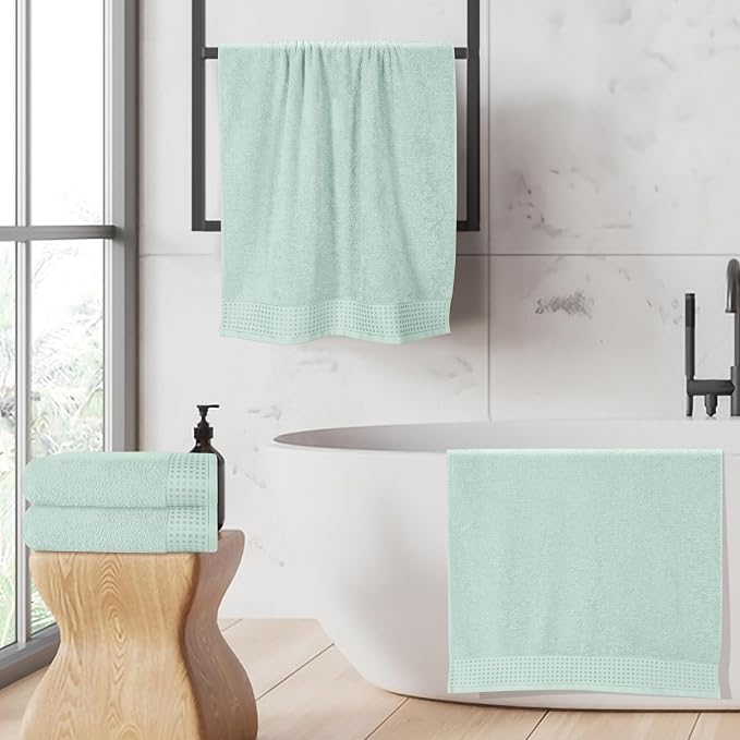GLAMBURG Ultra Soft 4 Pack Oversized Bath Towel Set 27x54 inches, 100% Cotton Bath Towels, Highly Absorbant Compact Quickdry & Lightweight Towel, Ideal for Gym Travel Camp Pool - Sea Green