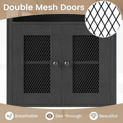 BECOMFORT 5-Tier Over the Toilet Storage Cabinet, Above Toilet Bathroom Shelf with Metal Stand, Mesh Grid Doors, Toilet Paper Holder & Hook, Freestanding Space Saver (Black)