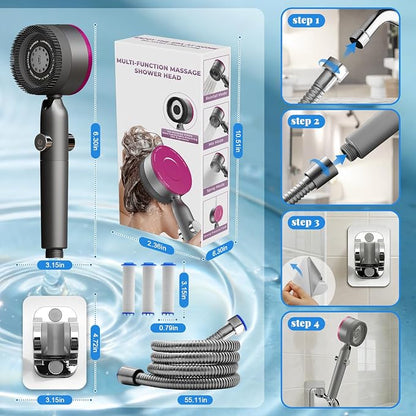 Filtered Shower Head with Handheld,High Pressure3+1Spray Mode Showerhead with Filters,Water Softener Filters Beads for Hard Water 360°Rotating Adjustable Shower Head with Wall Holder&ON/Off Switch
