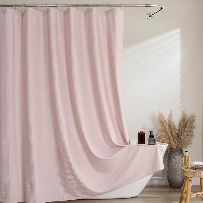Pink Fabric Shower Curtain 78 Inch Length 1 Piece, Embossed Textured Waffle Cloth Shower Curtains for Bathroom Modern Hotel Spa, Water Resistant Machine Washable, 72Wx78L Inches