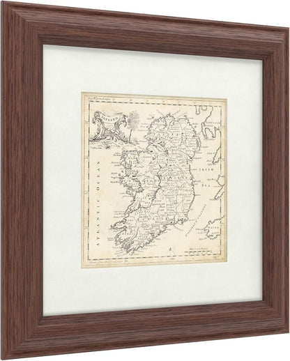 Framed Wall Art - T. Jeffreys ‘Map Of Ireland’ Wall Decor with Matted Frame - Living Room, Kitchen, and Bathroom Art - 11x11