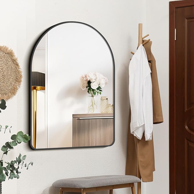 FORBATH Arched Mirror 30x40 Inch, Black Arched Bathroom Mirror Wall Mounted Modern Black Aluminum Frame Decor Large Dresser, for Bedroom Living Room Entryway, Hanging or Leaning Against Wall