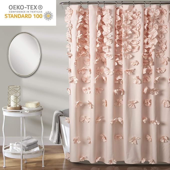 Lush Decor Riley Shower Curtain, 72" W x 72" L, Blush - Bathroom Curtain - Coquette Decor - Bow Shower Curtains - Cottage Core - Fabric Curtains (Pack of 6)