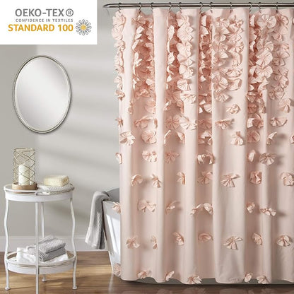 Lush Decor Riley Shower Curtain, 72" W x 72" L, Blush - Bathroom Curtain - Coquette Decor - Bow Shower Curtains - Cottage Core - Fabric Curtains (Pack of 6)