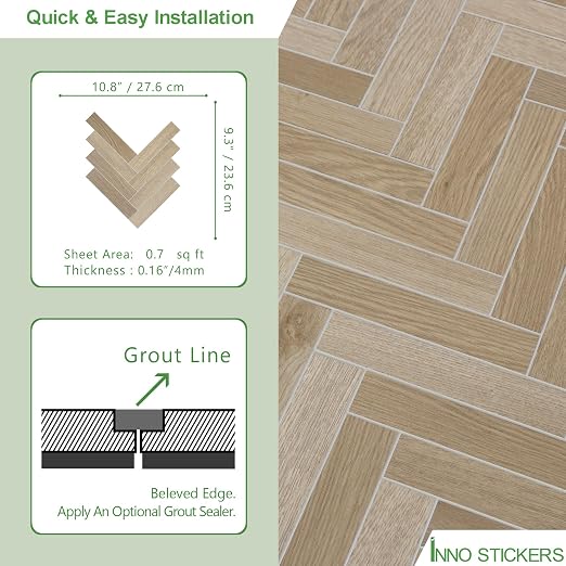 12-Pack Peel and Stick Floor Tile, 10.8" x 9.3" Herringbone SPC Self-Adhesive Luxury Vinyl Flooring, Wood-Look Groutable Backsplash Tile for Kitchen Bathroom, Warm Oak, Covers 8.4 Sq. Ft.