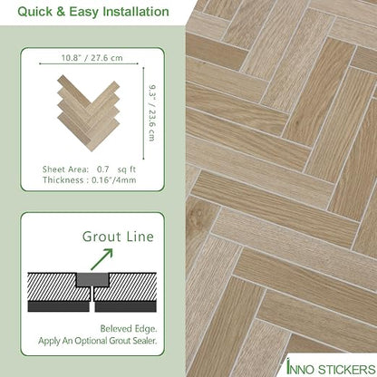 12-Pack Peel and Stick Floor Tile, 10.8" x 9.3" Herringbone SPC Self-Adhesive Luxury Vinyl Flooring, Wood-Look Groutable Backsplash Tile for Kitchen Bathroom, Warm Oak, Covers 8.4 Sq. Ft.