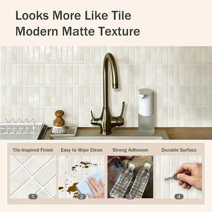 10-Sheet Peel and Stick Backsplash White Stick on Tile, Thick Self-Adhesive Wall Panels for Bathroom Vanity, Coffee Bar & Accent Walls (Light Beige)