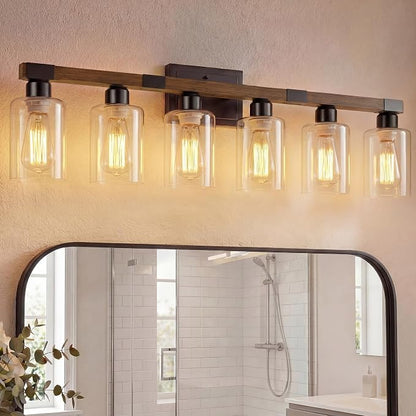 VOLISUN Farmhouse Bathroom Vanity Light Fixtures, 6 Light,UL Certificated | 6 Light Bathroom Vanity Lights Over Mirror, Rustic Vanity Light for Bathrooms,Wood Bathrooms Lights Fixtures Over Mirror